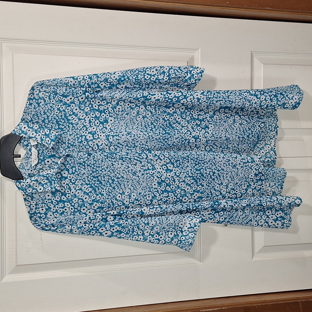 Caffe Marrahesh chiffon quarter pullover tunic shirt ¾ sleeve - L - blue